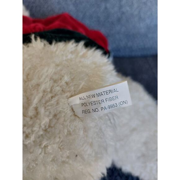 A Mart Plush White Teddy Bear Red Velvet Jacket Scarf Bell Holiday Decor Toy - Picture 7 of 9